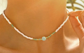 Green and White Beaded Pearl Choker